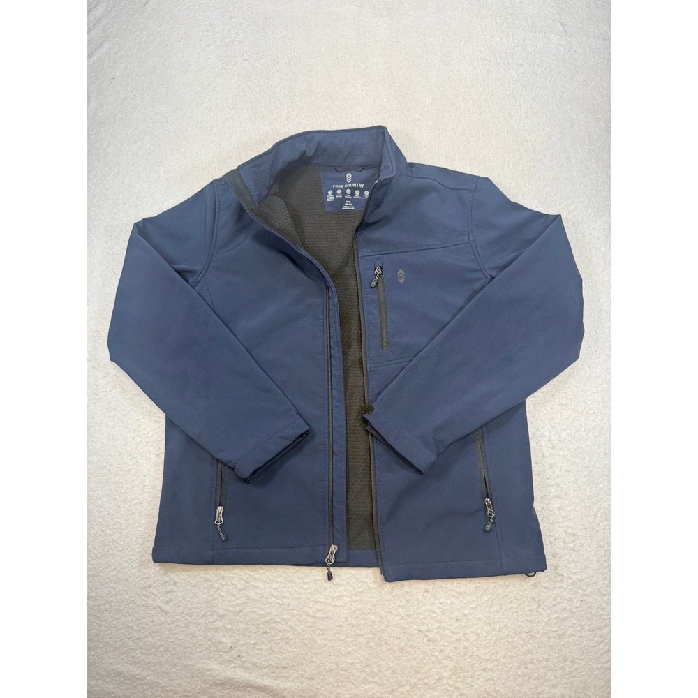 Free Country Mens Softshell Jacket Navy Blue Water Resistant Grid Fleece Medium
